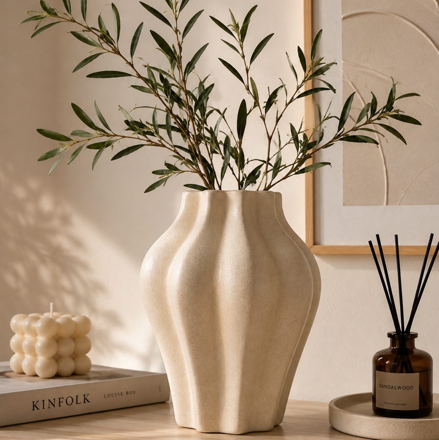 Ribbed Ceramic Decorative Vase